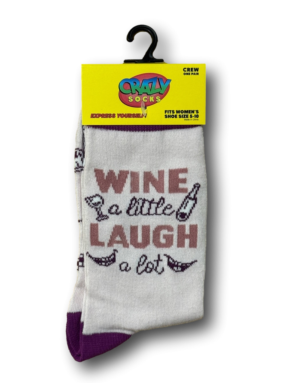 3/$15 Wine Bottles "Wine A Little, Laugh A Lot" Funny Novelty Crew Socks - NWT